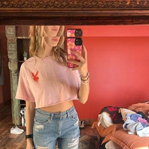 baby pink playboy crop tee